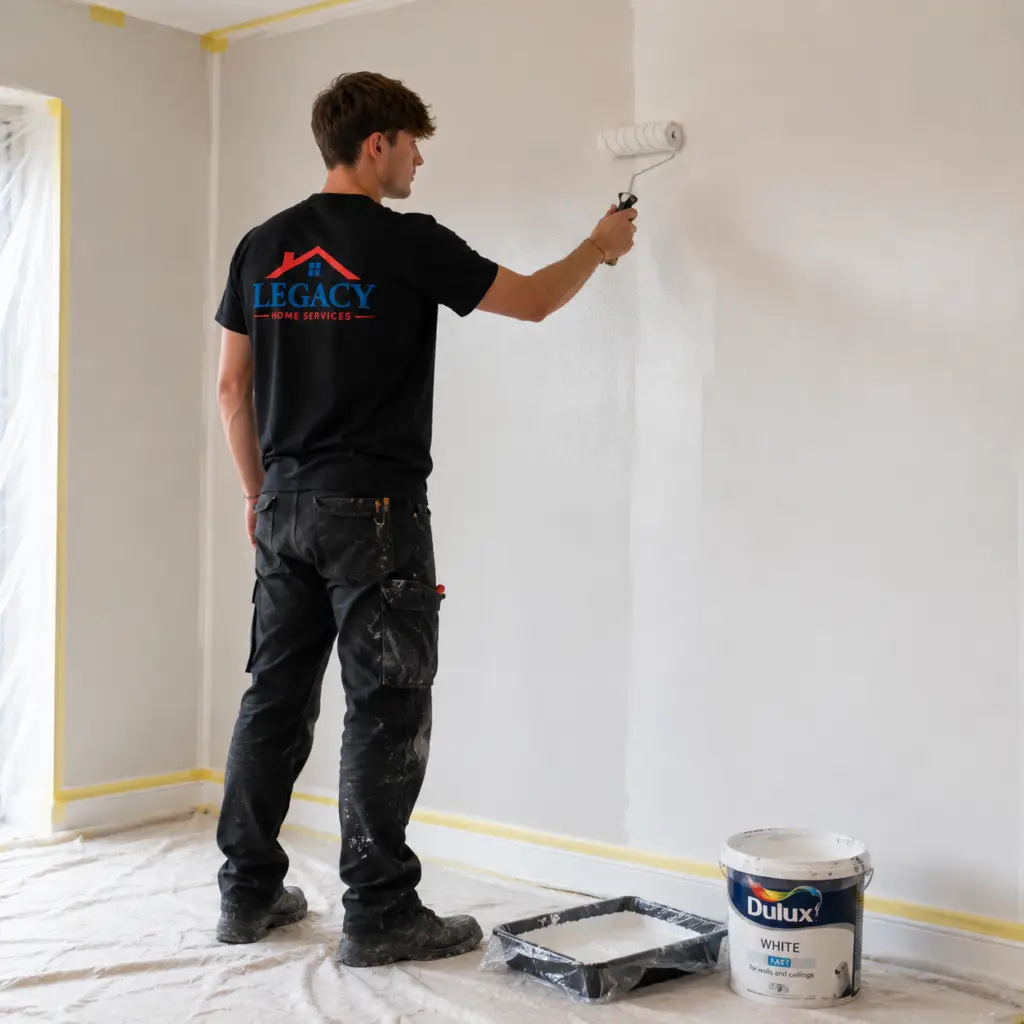 Legacy Home Services painter decorating an interior wall