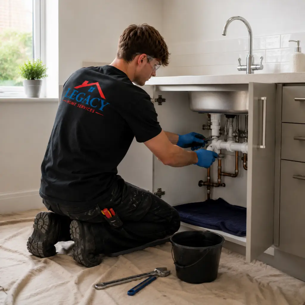 Legacy Home Services plumber carrying out plumbing work